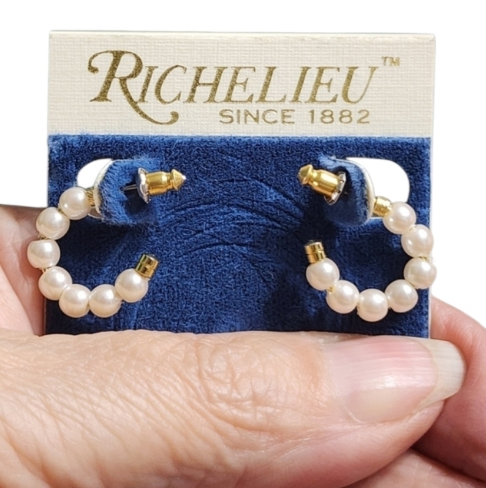 Faux Pearl Goldtone Hoop Earrings